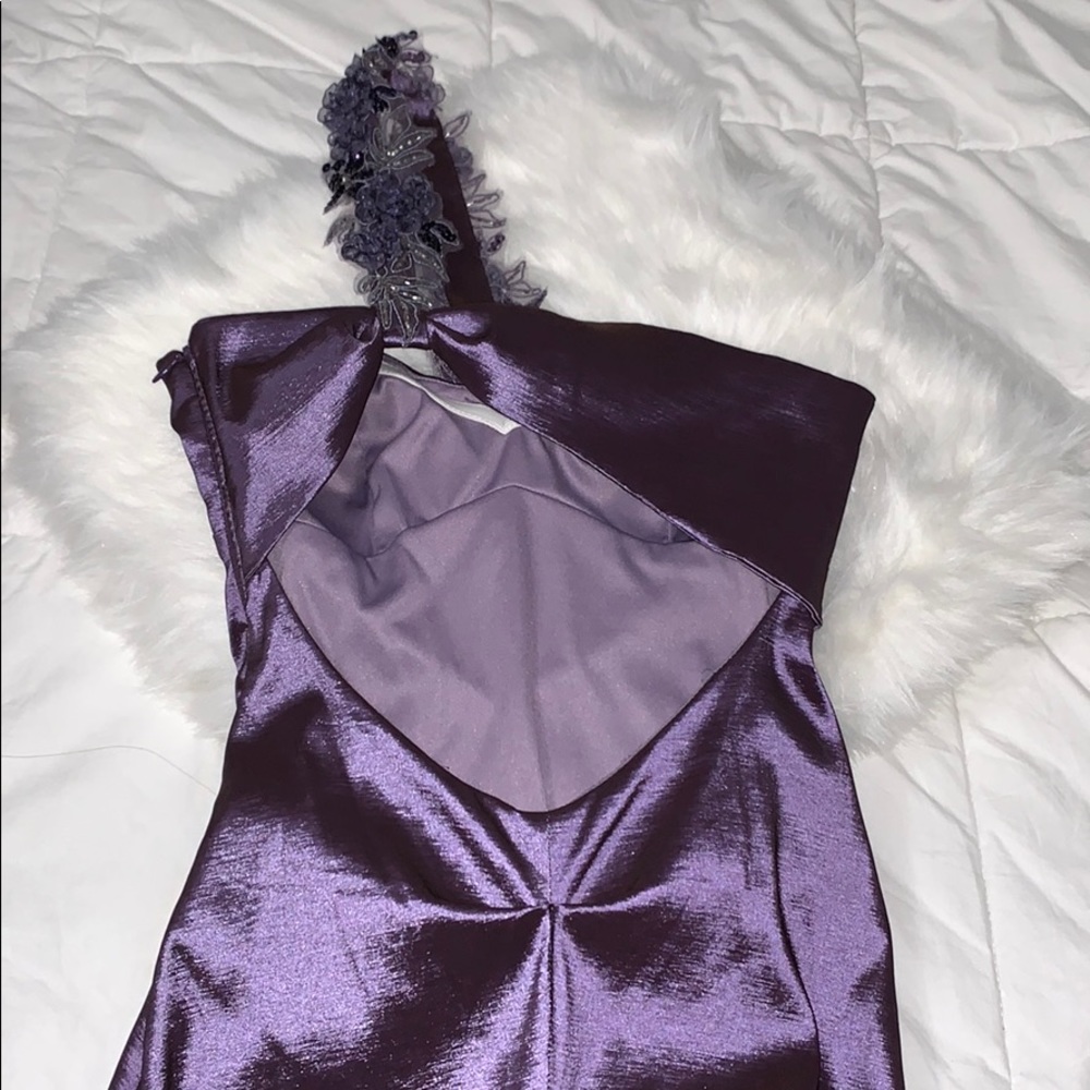 Purple One Shoulder Gown - Picture 4 of 6